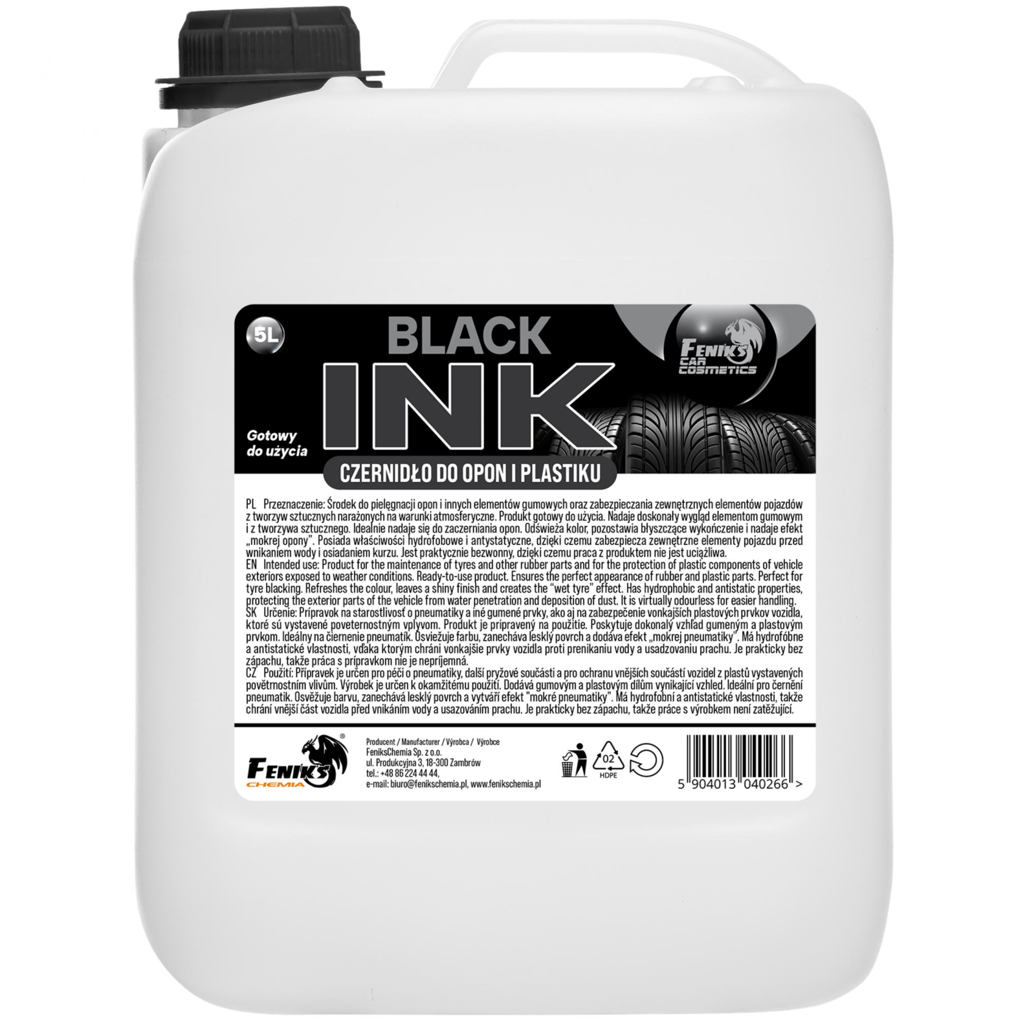 FENIKS CAR COSMETICS Black Ink 5L Dressing do opon i plastików